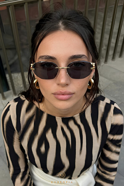 Eyesofia Jeweled Geometric Gold Rimmed Ultra Light Black Women's Sunglasses