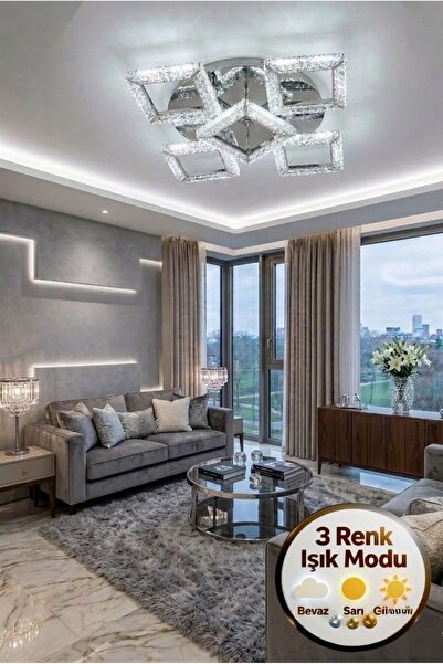 Lüxev Lighting Kare Model 5"li Gümüş 3 Renk Modu Ledli Modern Tavana sıfır Sa...