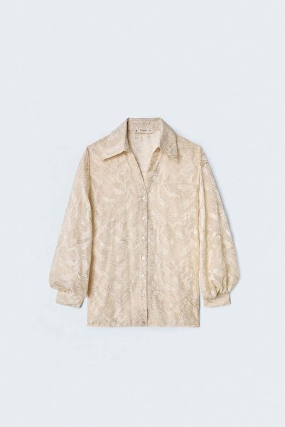 Sateen Embroidery Detailed Transparent Shirt - Beige