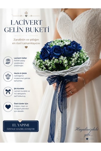 Acarflowers MAVİ CİPSOLU GELİN BUKETİ