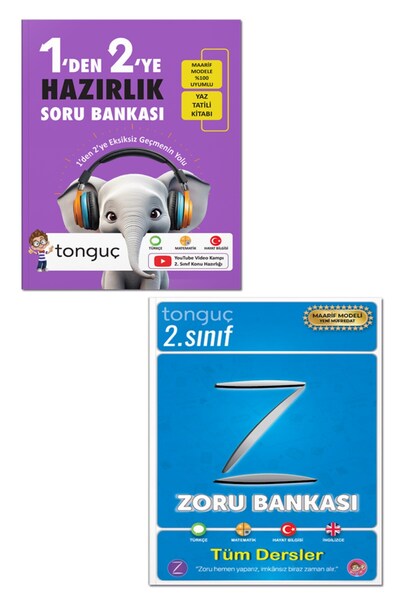 Tonguç Yayınları 1'den 2'ye Hazırlık Kitabı + 2. Sınıf ZORU Bankası -