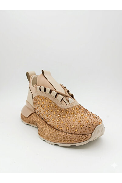 Rexba Beige Shiny Stone Daily Thick Sole Walking Shoes