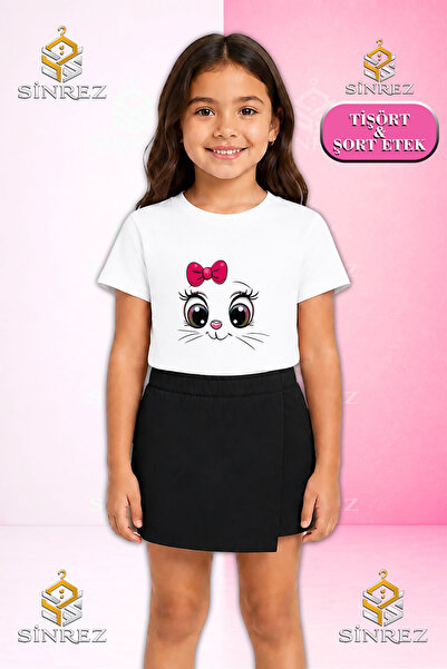 SİNREZ Set pentru fete CAT EYE PMBE KURDALE Tricou cu mânecă scurtă imprimat ...