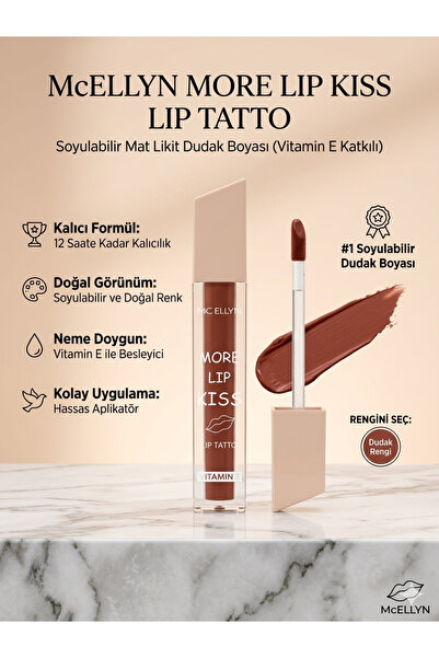 Moreee Mc Ellyn Kissable Nude Mat Likit Ruj - Akma Yapmayan Kalıcı Dudak Dövm...
