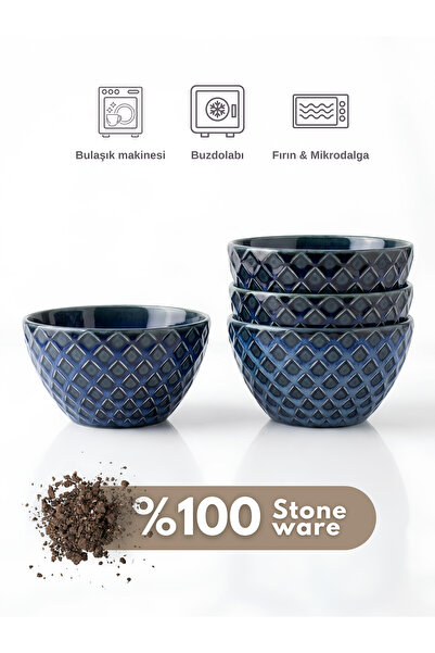 Coconut Products by jda 4'lü Stoneware Lacivert Kase - Bowl Kasesi - Çerez Ka...