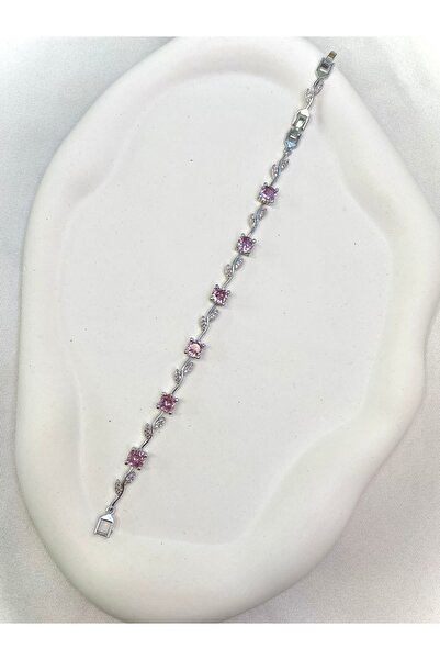 stainless steell Viral Tulip Round Pink Stone Tulip Motif Silver Color Women'...