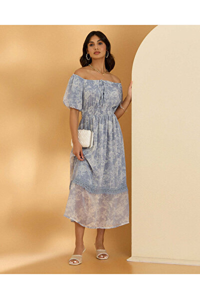REDTAG Women Blue Chiffon Embellished Dress
