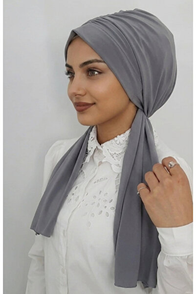 AHRAR tesettür Design Dubai Hijab Ready-Made Bone Shawl Gray