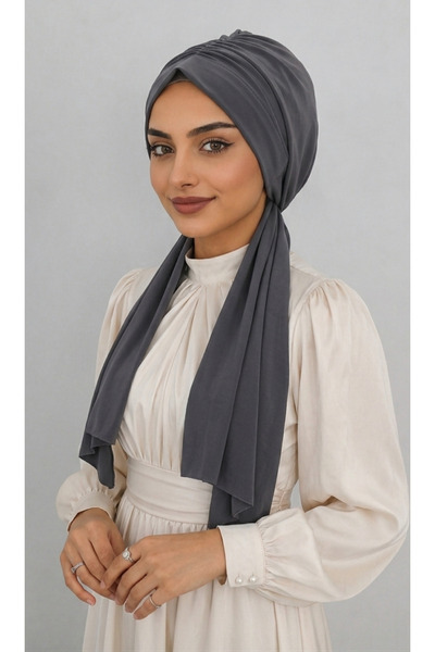 AHRAR tesettür Design Dubai Hijab Ready-Made Bone Shawl Smoked
