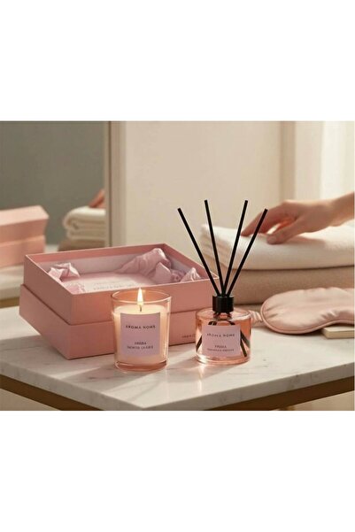 Aroma Home شمعة معطرة مع زيت ناشر للعطر 50 مل و5 أعواد خشبية، مجموعة هدايا في...