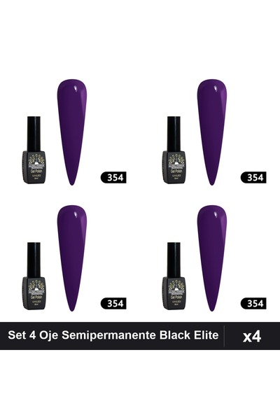 global fashion Set 4 Oje Semipermanente Black Elite 8ml, Manichiura UV/LED,