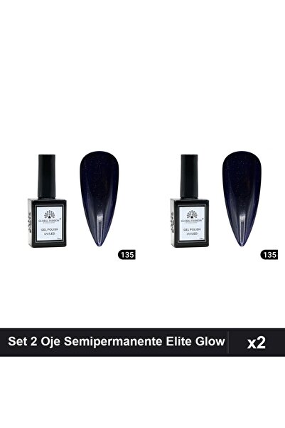global fashion Set 2 Oje Semipermanente Elite Glow 15ml, Gel Polish UV/LED