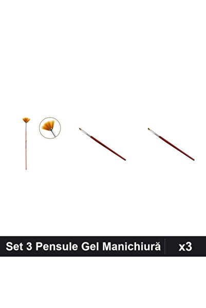 NAİLS Set 3 Pensule Manichiură Gel Tesit și Evantai, Profesional Unghii