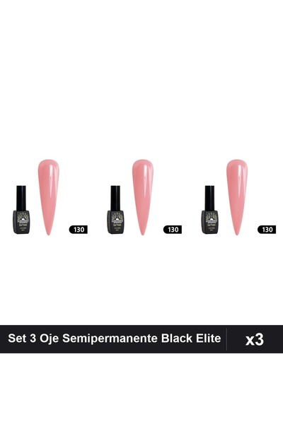global fashion Set 3 Oje Semipermanente Black Elite 8ml, Manichiura UV/LED,