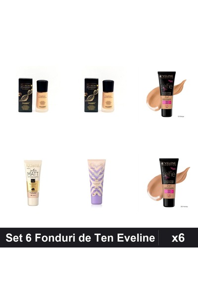 Eveline Set 6 Fonduri de Ten & TLM, Nuante Diverse 02-106, Makeup Facial 30ml