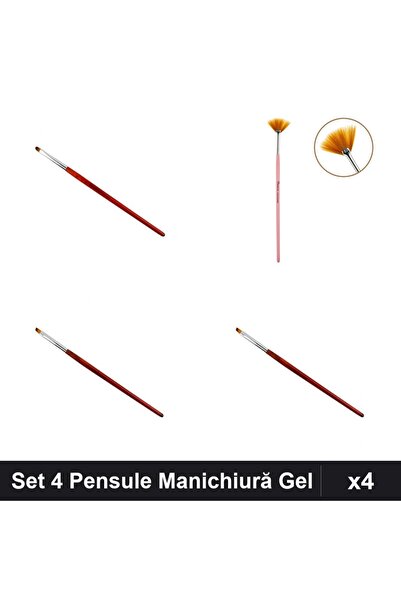 NAİLS Set 4 Pensule Manichiură Gel, Tesit nr.2-4, Evantai și Limbă Pisică, Pr...