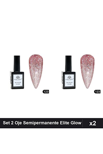 global fashion Set of 2 Elite Glow Semi-Permanent Nail Polish 15ml, Gel Polis...