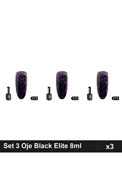 global fashion Set 3 Oje Semipermanente Black Elite 8ml, Manichiura UV/LED,
