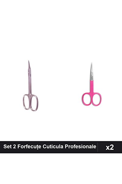 Makeup Set 2 Forfecuțe Profesionale Cuticula, Argintie și Roz, Manichiura One...
