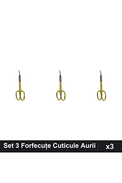 One Group Set 3 Forfecuțe Profesionale Cuticule Aurii, Clești Unghiere Vârf S...