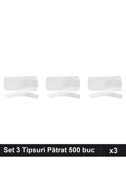 NAİLS Set 3 Tipsuri Unghii Pătrat Transparent 500 buc, Manichiură Profesională