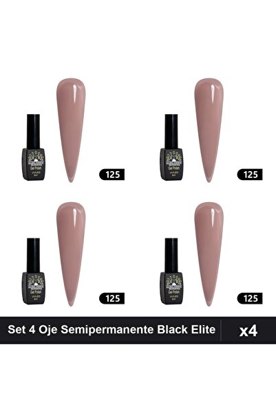 global fashion Set 4 Oje Semipermanente Black Elite 8ml, Manichiura UV/LED,