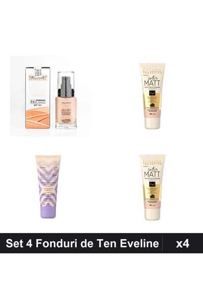 Eveline Set 4 Fonduri de Ten & TLM, Nuante Ivory Beige, 30-34ml, Finish Velve...
