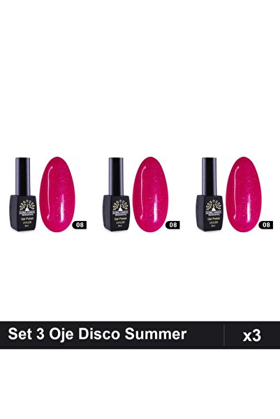 global fashion Set 3 Oje Semipermanente Disco Summer 08, 8ml, Manichiură UV/L...