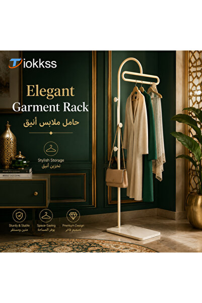 Tiokkss حامل ملابس أنيق، رف معاطف معدني بخطافات جانبية، منظم خزانة غرفة نوم م...