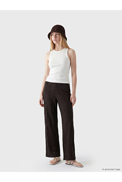 LC Waikiki Nevavm Women's Embroidered Trousers with Elastic Waist