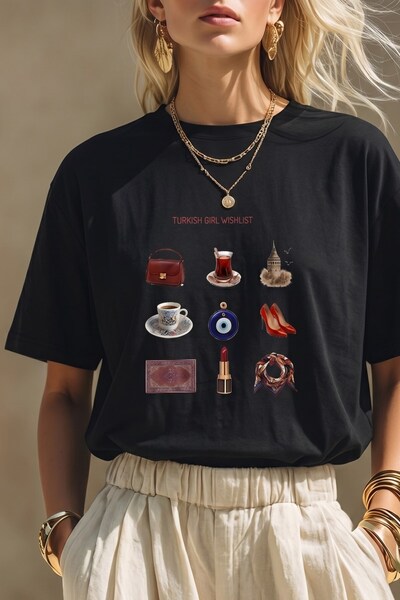 The Champ Clothing Kadın Oversize Tişört Turkish Girl Wishlist Baskılı Siyah ...
