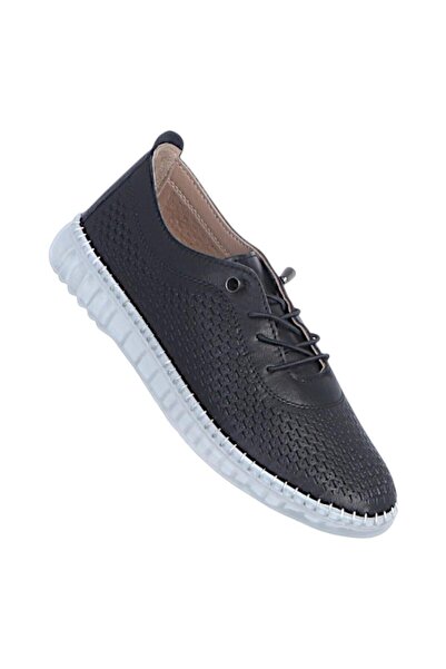 Crista C13 Black Genuine Leather Women's Casual Shoes