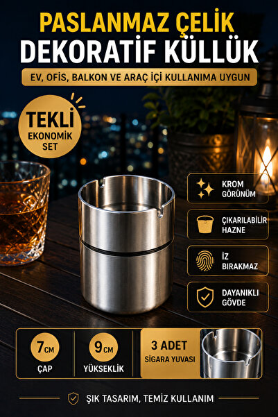 OpenCity Paslanmaz Çelik Masa Tipi Küllük Dekoratif Krom Küllük Ev Ofis Araç ...