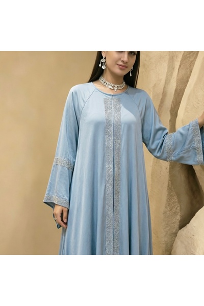 Bleco Luxury Rhinestone Dubai Abaya, Satin Loose Muslim Maxi Dress, Elegant A...
