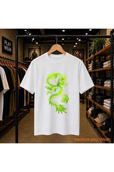 playwear Tricou cu imprimeu verde Dragon Chest, 100% bumbac, supradimensionat...