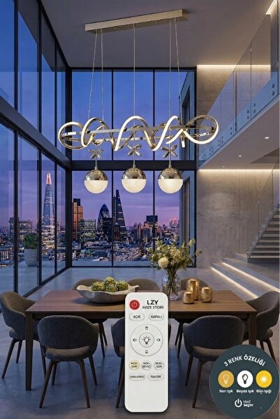 Lzy Avize Store Helios Krom Kumandalı 3 Renkli LED Yemek Masası Sarkıt Avize ...