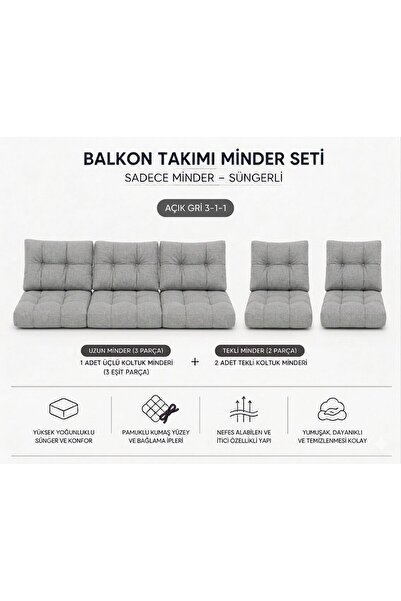 Sofmina Leke Tutmaz 3-1-1 Balkon Bahçe Minder Seti - Fermuarlı Yıkanabilir İç...