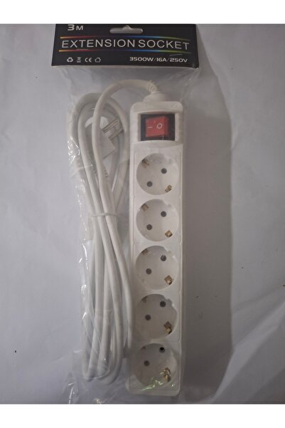 Geo 5-way extension cord, 3500W/16A/250V, light switch and 3-meter cable