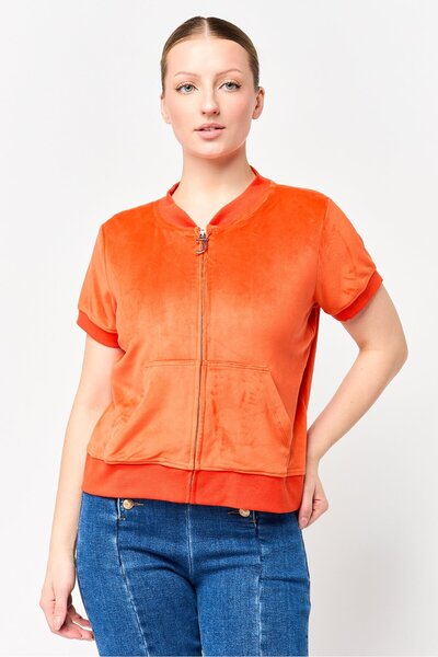Juicy Couture Women Baseball Collar Brand Logo Sweatshirt, Orange