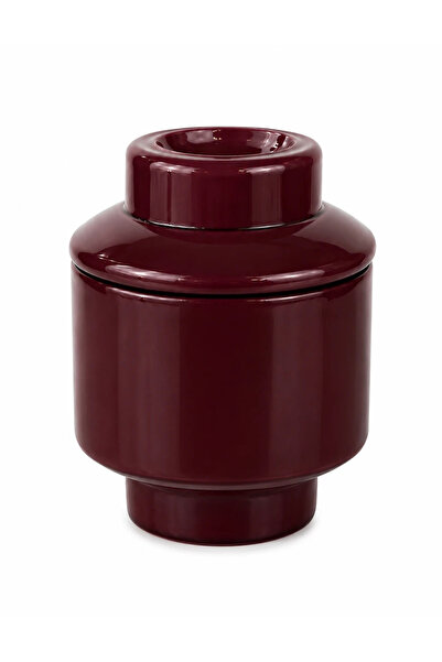 tuan design Kapaklı Cam Mum Bordo 20-15 cm