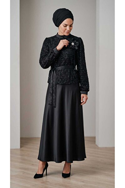 ECE GİYİM Women's Skirt Saten Mevlana Model Top with Lace Inside Lining and C...