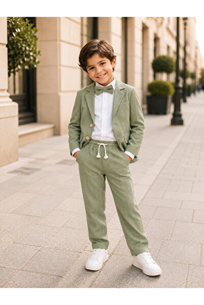 tinytrends Erkek Çocuk Gentleman Ceketli Papyonlu 4'lü %100 Pamuk Takım Elbise
