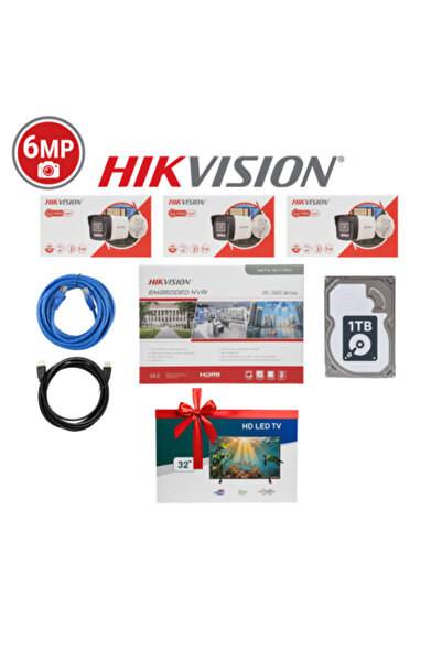 Hikvision حزمة كاميرات مراقبة IP تتكون من 3 كاميرات خارجية بدقة 6 ميجابكسل مع...