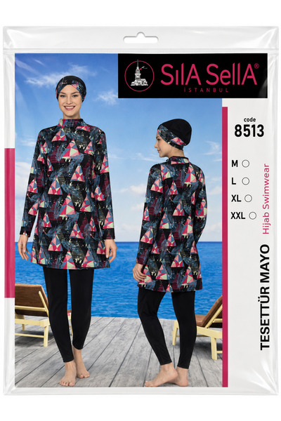 belpa Women's Patterned Full Covered Hijab Swimsuit Set Lycra Long Sleeve