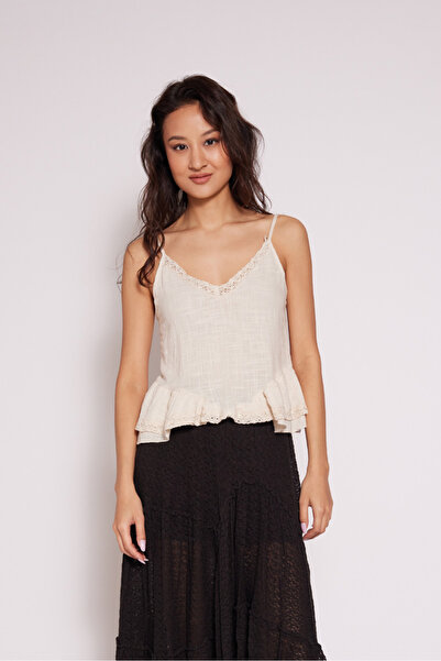 Nisan Lace-Detail Strappy Top Natural