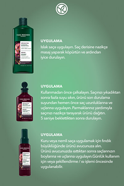 Yves Rocher Onarıcı Bitkisel Keratin Orijinal Boy Saç Seti-Şampuan 300 ml&Likit Bakım 150 ml&Isı Koruyucu 100ml