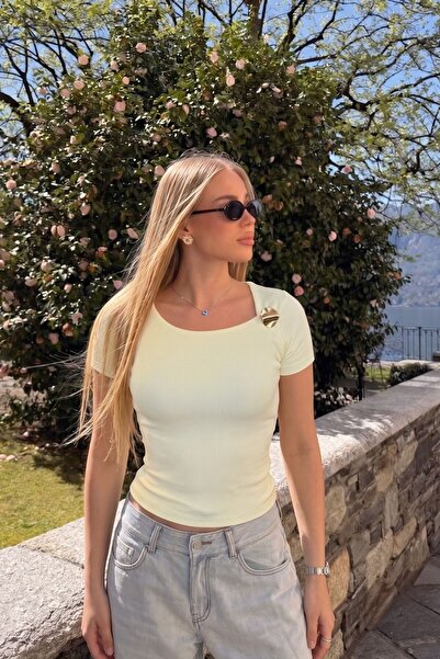 The Champ Clothing Women's Ribbed T-Shirt Luna Glow Yellow – Square Neckline,...