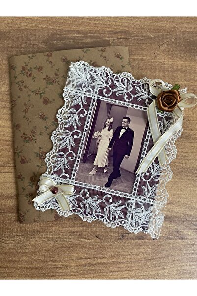 Liner Studio El Yapımı Vintage Dantelli Fotoğraf Çerçevesi Anı Kartı, Sevgili...