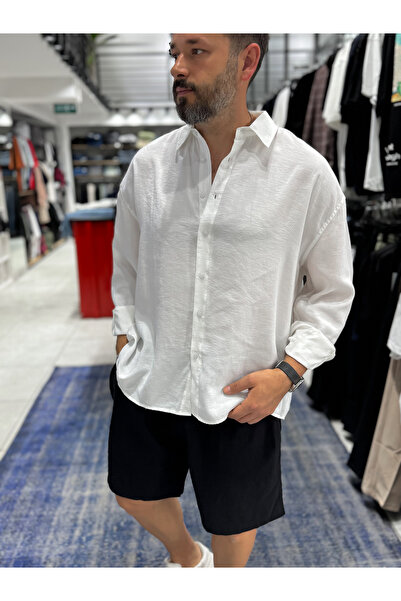 BYBASICMAN Λευκό πουκάμισο από ύφασμα Tensel Oversize TW-1176
