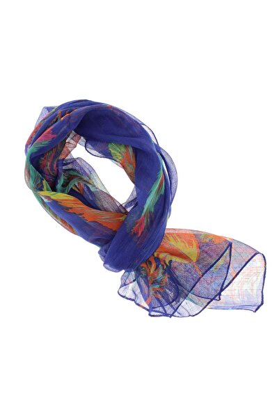 ButicCochet Eșarfă de damă, Buticcochet, Albastru marin cu pene colorate, 50x...
